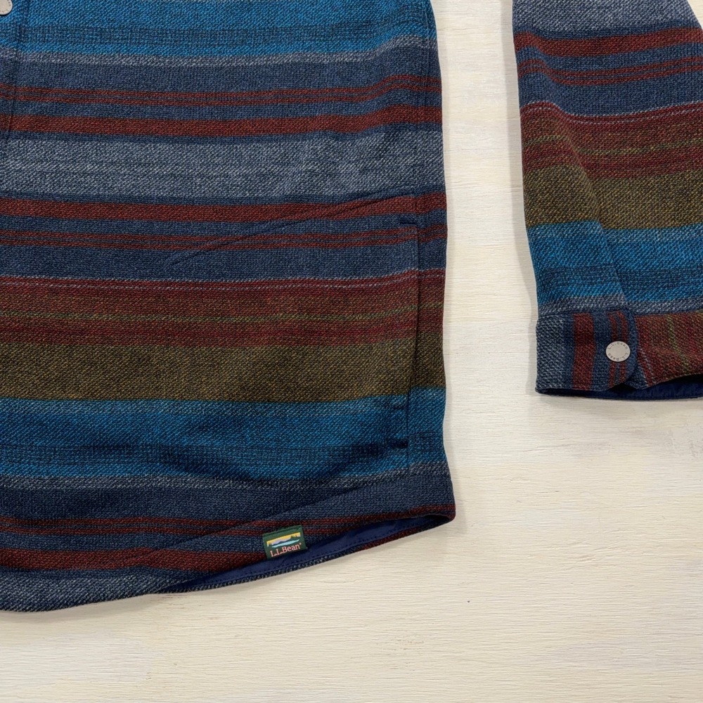 L.L.Bean Shirt Jacket Slightly Fitted XL Tall Striped Fleece Snap Blue Mens - Picture 3 of 9